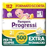 Pampers Progressi Mini, Taglia 2 (3-6 kg), 112 Pannolini Neonato