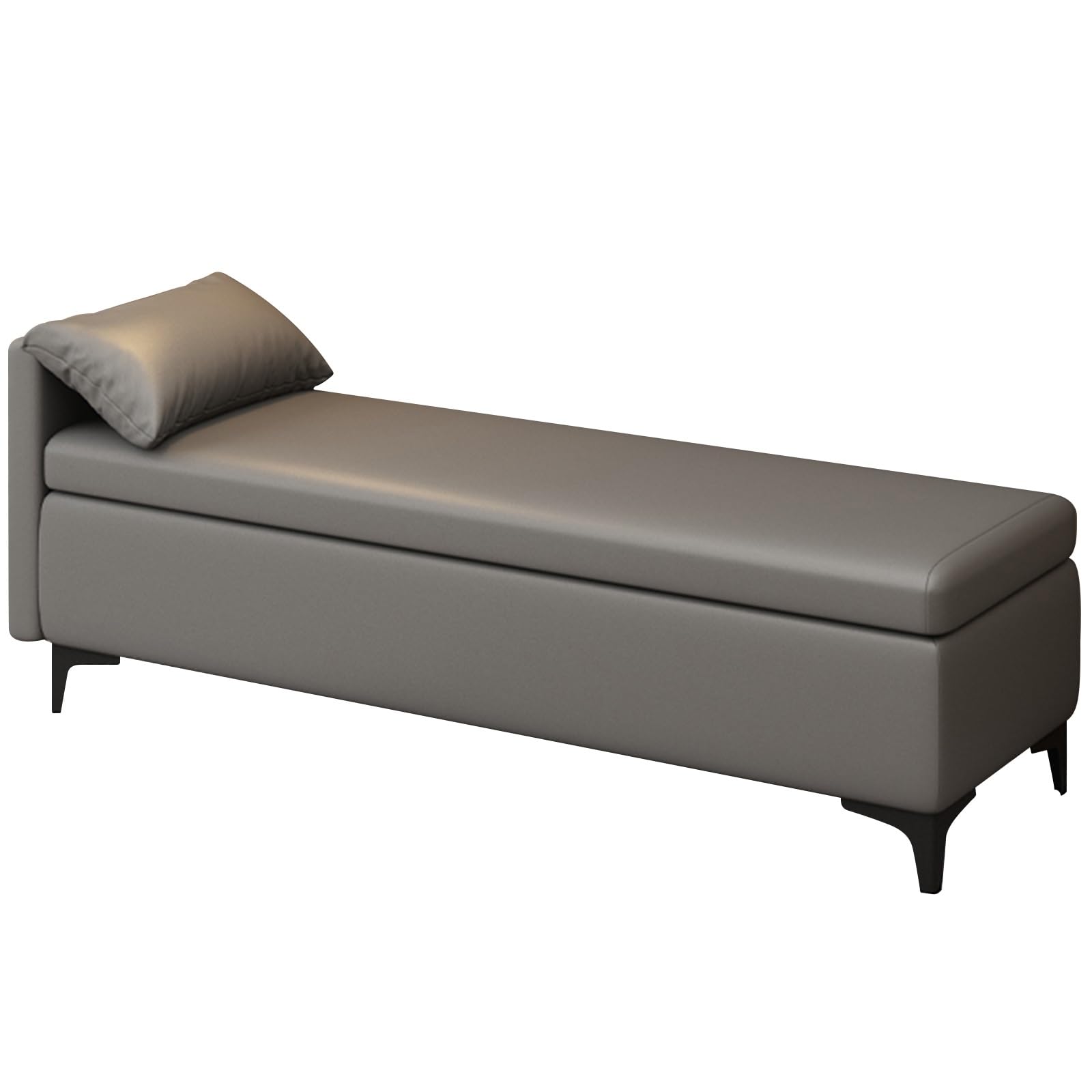 MSHGSKU PU Upholstered Storage Bench with Metal Legs Foldable Shoe Rack 150kg Capacity Versatile Entryway & Bedroom Seating 59.05in Gray Ottoman for Living Room