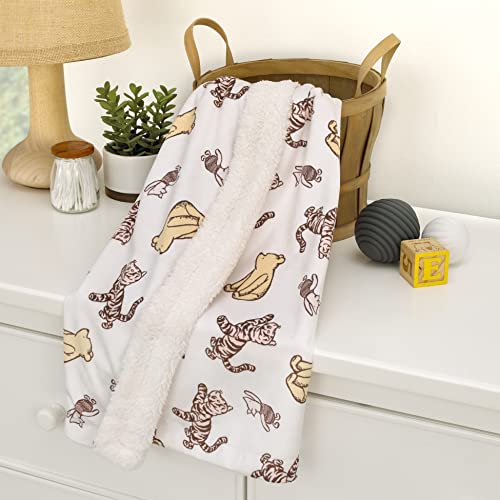 Image of Disney Classic Pooh Hunny Fun with Piglet and Tigger White and Taupe Super Soft Baby Blanket