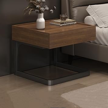 Bedside Table Modern Minimalist Hotel Minimalist Artistic Creative Shelf Bedroom Luxury Bedside Table Walnut ColorSolid Wood,50*45*45cm