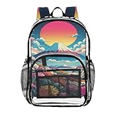 STAYTOP Mochila transparente estilo desenho animado japonês Fuji transparente resistente bolsa transparente transparente bolsa transparente para compras, escola, trabalho, viagem segurança