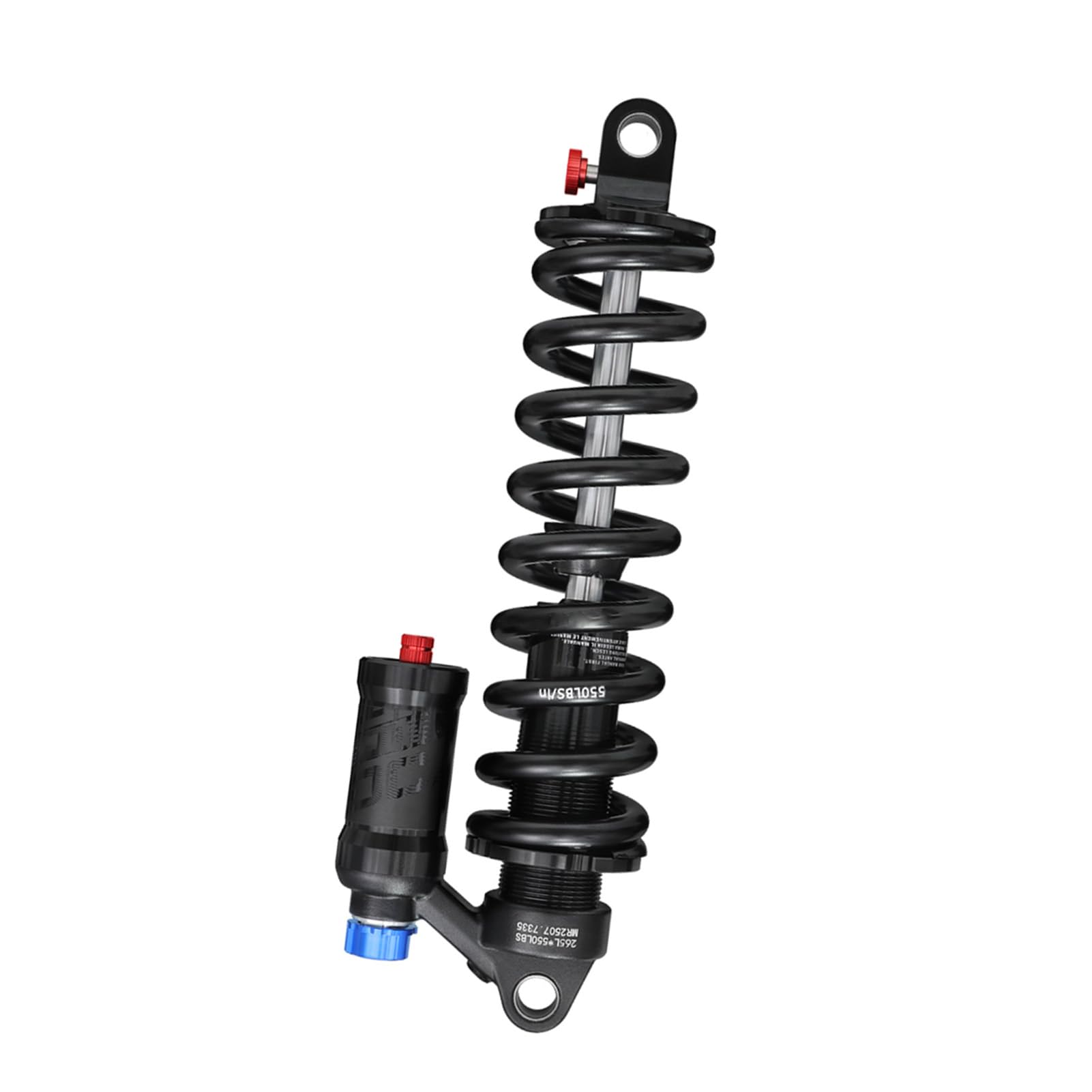 Amortiguador trasero de bicicleta de montaña Amortiguación ajustable Resorte de alto rendimiento Capacidad de carga de 550 libras para senderos cuesta abajo Estructura de aleación (265MM-550LBS)