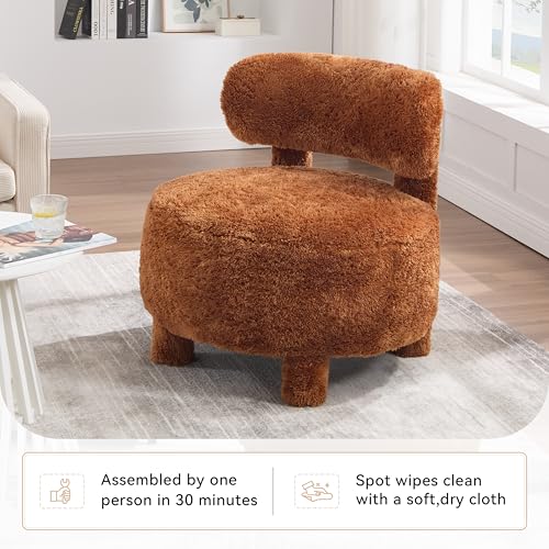 Sillón Curvo Tapizado Peluche Marrón miniatura 3