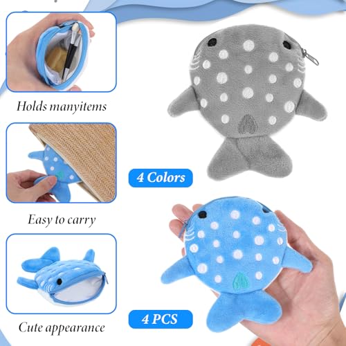 4Pcs Cute Keychain Wallet, Whale Shark Coin Purse, Plush Zipper Coin Pouch for Kids2