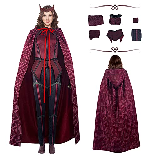 Wanda Maximoff - Disfraz de Wanda para mujer adulta, disfraz de bruja escarlata, disfraz de Halloween con capa de Wanda, tocado de Halloween, accesorios de fiesta de Halloween, M