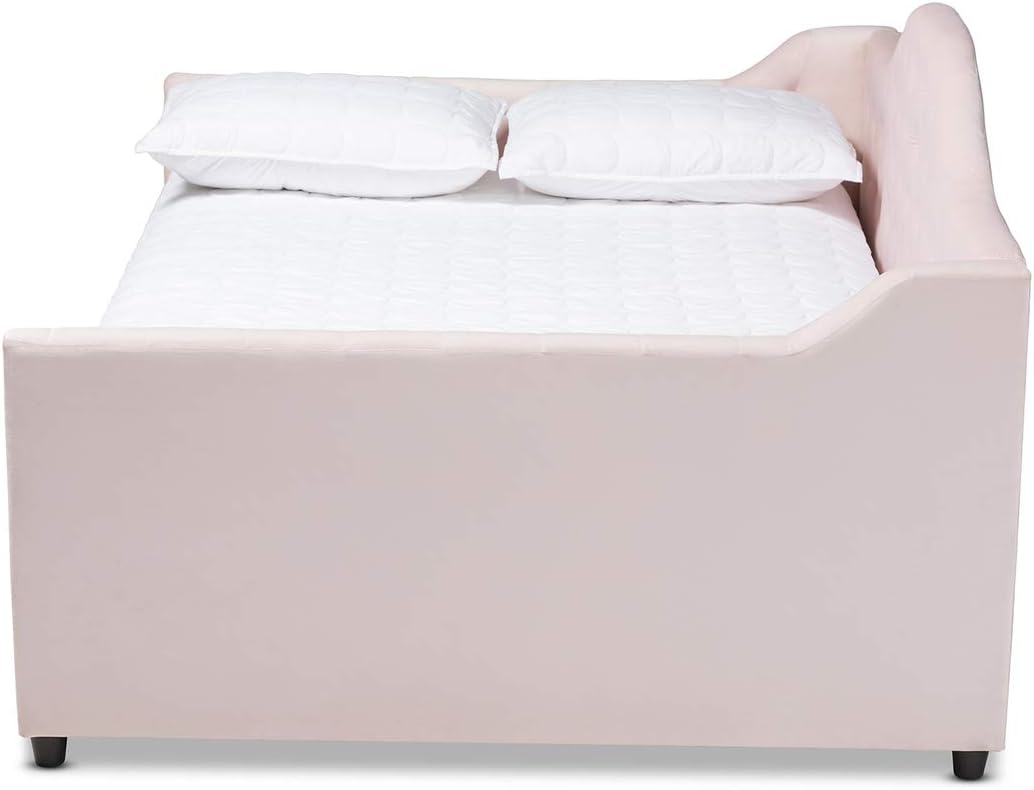 Baxton Studio Perry Contemporary Velvet Upholstered Queen Daybed in Pink