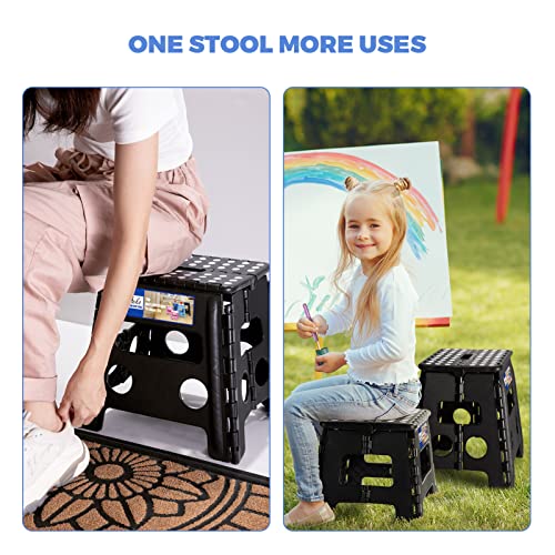 Acko 2Pack Folding Step Stool - 13" Height Premium Heavy Duty Foldable Stool For Kids And Adults, Kitchen Garden Bathroom Stepping Stool (Black, 2Pack) #TOP2