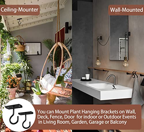 Ceiling Hooks For Hanging Plants,2Pack 2.5In Wall Mount Hangers Plant Hooks,Wall Hooks For Plants,Lights,Planters,Lanterns,Hanging Bird Feeders,Wind Chimes,Indoor&Outdoor Decoration Hooks Black #TOP4