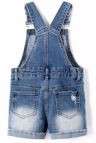KIDSCOOL SPACE Girls Denim Overall Shorts,Little Big Boys Jean Overalls,Blue,13-14 Years