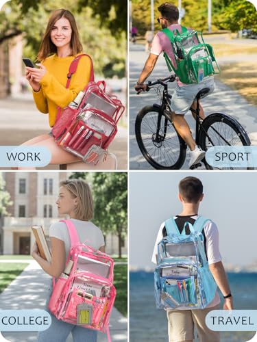 Image of Clear Backpack for School, Heavy Duty Transparent Bookbag | Reinforced Biuld, 0.5mm Thick PVC, Padded Straps, 6 Pockets, Fits Boys /Girls /Adults, for College Work Travel