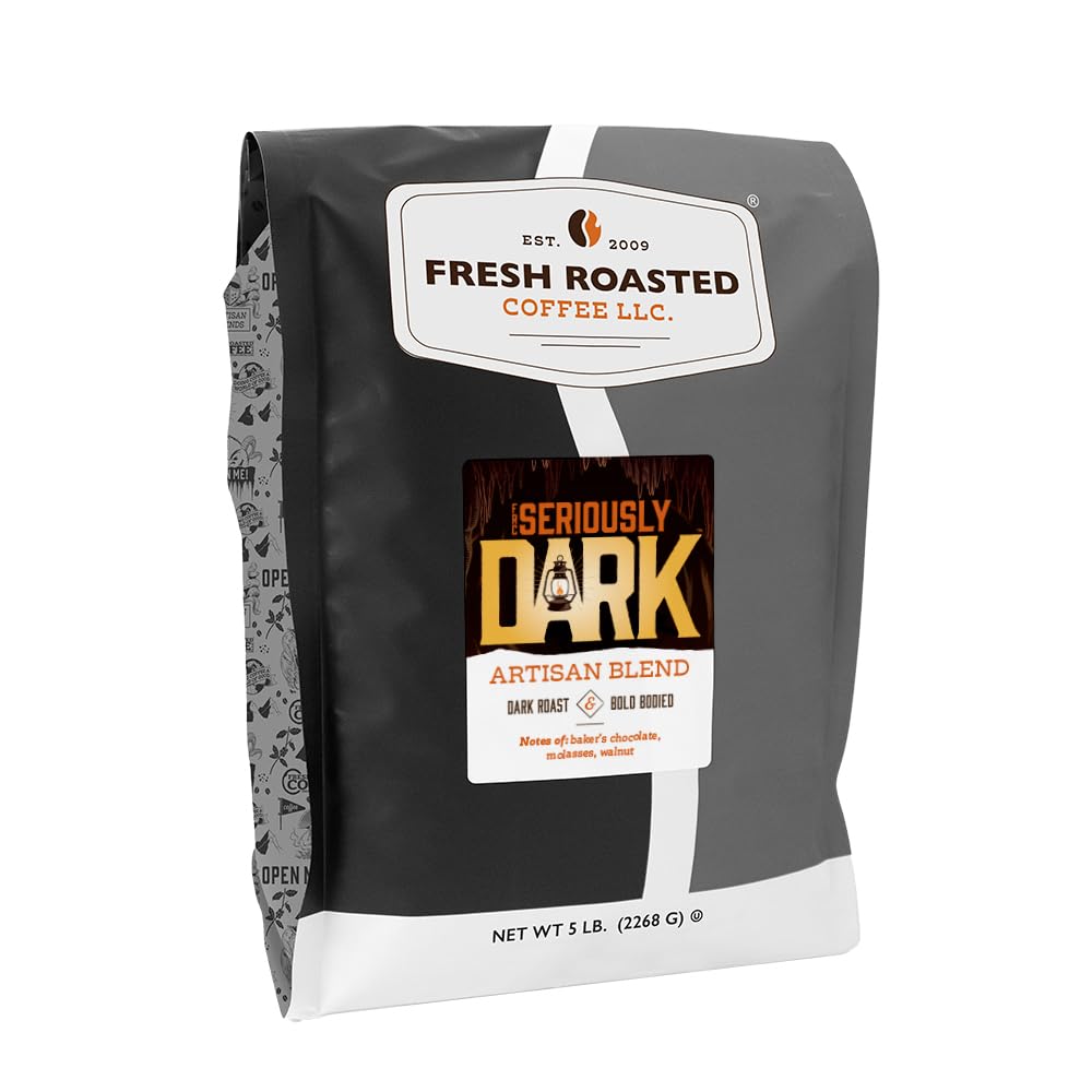 Fresh Roasted Coffee,Seriously Dark Artisan Blend,5 lb Dark Roast, Kosher, Whole Bean