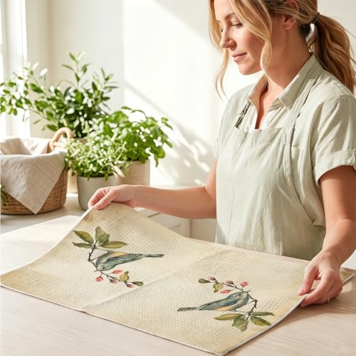 Image of 3 Pcs Vintage Birds Kitchen Towels, Vintage Artistic Decorative Absorbent Microfiber Dish Cloth Tea Towel, Durable Hand Towels for Farmhouse Home Bathroom, Bird Lover Gifts