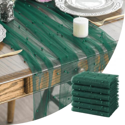 Artoid Mode 6-Pack Pearl Dark Green Gauze Table Runner 10FT Home Decor