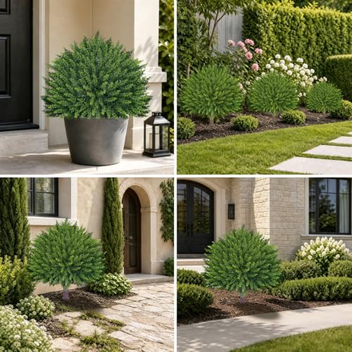 25.6''x18'' Artificial Cedar Topiary Ball Trees for Outdoors, 2 Set Faux Cypress Plants with Ground Spike, UV Resistant Fake Evergreen Bushes Shrubs for Front Porch, Patio, Garden, Backyard Decor — view 2