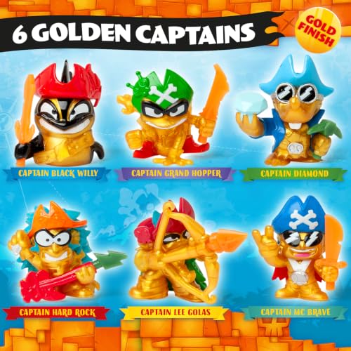 PIRATIX Adventure World seria Wild Kingdom, Captain Pack MC Brave – Zawiera 4 figurki Piratix, w tym 1 złotego kapitana, oraz 4 akcesoria „color change”, 1 pojazd, 1 armatkę, 2 monety, 2 flagi. 5/6