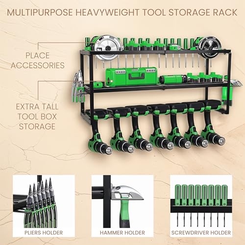 BELLE VOUS Estanteria de Pared para Herramientas - Estantería Metalica con Ganchos para Colgar - Soporte Panel de Estanterias Metalicas de 3x Niveles - Almacenaje Taller Mecanico - imagen 2