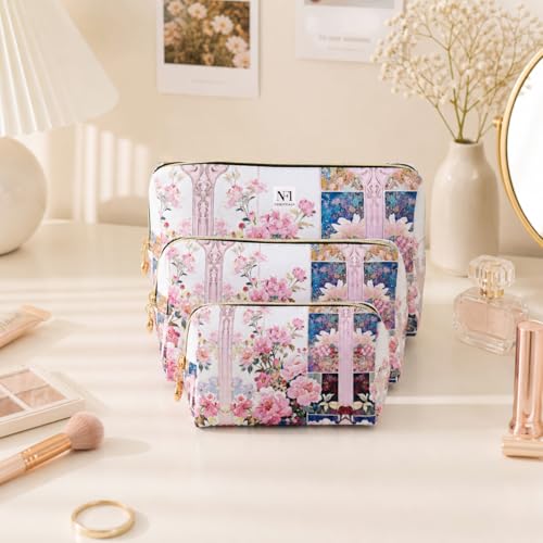 Image of NFI essentials Set of 3 Printed Cosmetic Pouch for Women, Stylish Pouches for Makeup Accessories Travel Pouch,Makeup Pouch,Vanity Case,Jewellery Pouch,Toiletry Make up Bag