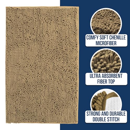 Muddy Mat® | Chenille Bathroom Rugs Quick Dry Microfiber Mats Non Slip Washable, Extra Thick, Soft and Highly Absorbent Bath Mats for Bathroom, Kitchen, and Shower Floor - Beige 18"x28" by Muddy Mat - Used condition - Image 2