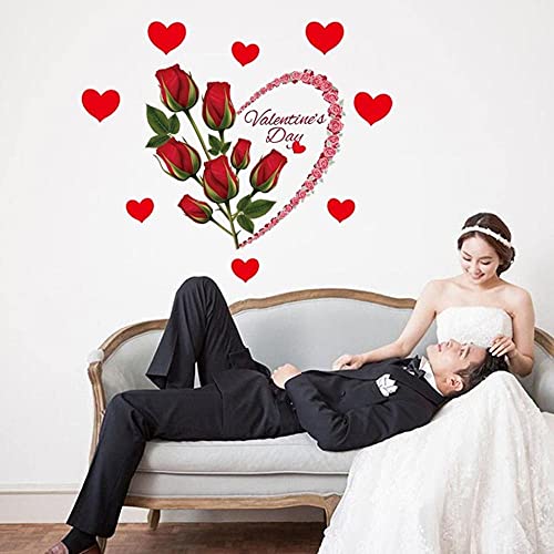 Valentines Day Vinyl Quotes Romantic Red Rose Heart Wall Decals Flower Art Sticker for Couple Bedroom Lovers Wedding Room Bathroom Window Decor