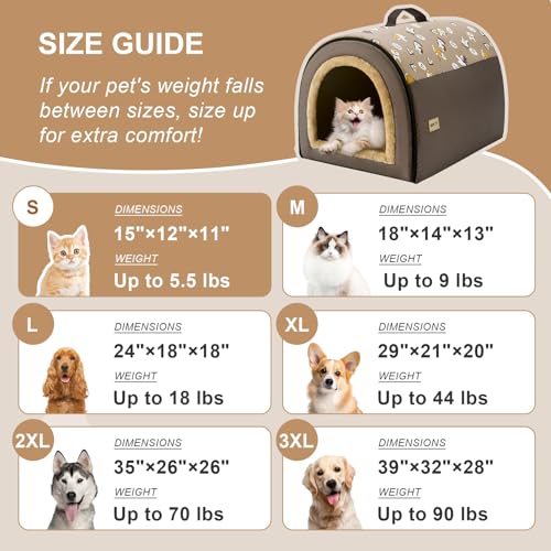 Jiupety Hundehütte Indoor, 2-in-1 Katzenhöhle, Größe S Hundehöhle Kleine Hunde für Katze und Welpe, Warme Höhle Schlafnest, Braun