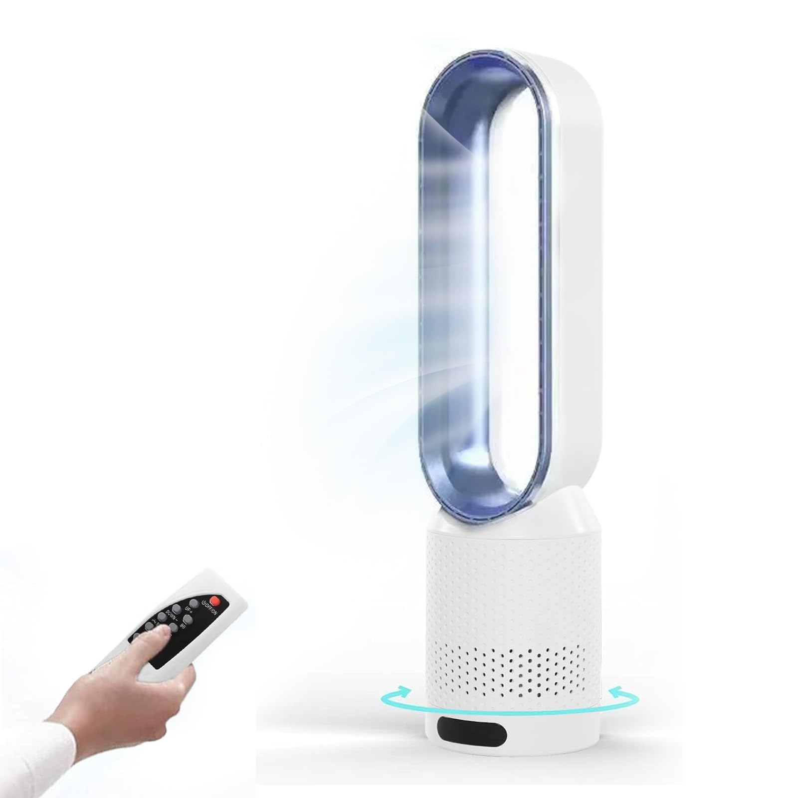 Ventilador de columna sin aspas con mando a distancia, 2 en 1 ventilador purificador silencioso, oscilación 90°, 8 velocidades, temporizador y pantalla táctil LED, para oficina, dormitorio, sala de