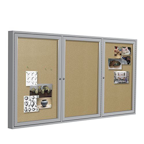 Ghent 48"X96" 3-Door Outdoor Enclosed Vinyl Bulletin Board, Shatter Resistant, With Lock, Satin Aluminum Frame - Caramel (Pa34896Vx-181), Made In The Usa #TOP3
