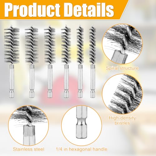 Image of 12pcs Copper&Stainless Steel Wire Bore Brushes, Wire Brush for Drill with 1 /4 Inch Hex Shank Pipe Cleaning Brush Pipe Cleaner Twisted Wire Brush for Power Drill Impact Drivers Die Grinders