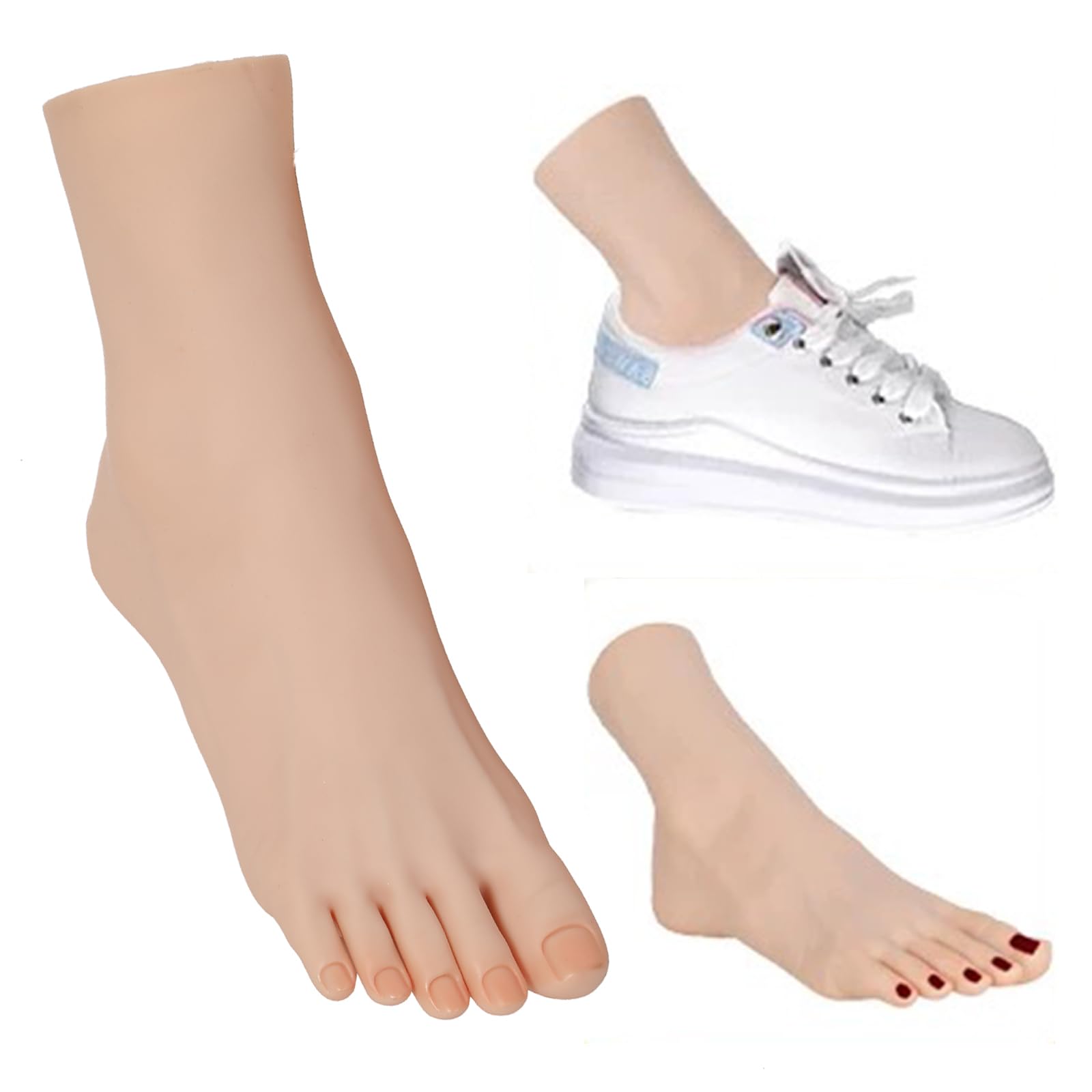 Übungsfußmodell, weiches realistisches Silikon, flexibel, biegbar, Maniküre-Werkzeug, künstliche Nagelfüße für Nagelspitzen, Kunsttraining für Zuhause, Salon, DIY (rechts)