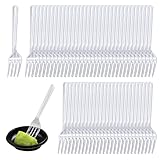 Packung mit 100 wiederverwendbaren transparenten Gabeln, Partybesteck, Kuchengabeln für Veranstaltungen im Innen- und Außenbereich, Geburtstagsfeiern, Catering, Hochzeiten (11,5 cm)