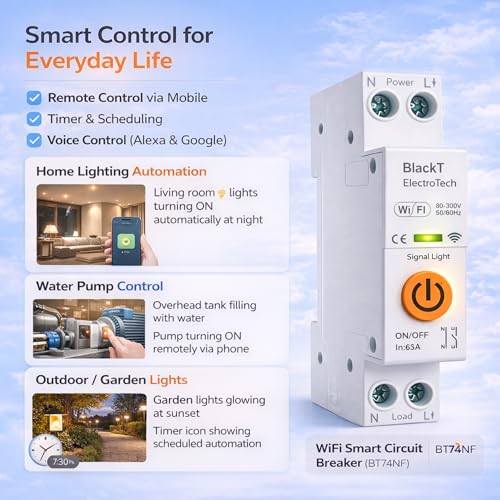 Image of Blackt Electrotech BT74DNF 63A WiFi Smart Circuit Breaker Switch - 90-250V DIN Rail Mount Heavy-Duty Inline Remote Controller & Loop Timer Smart Life