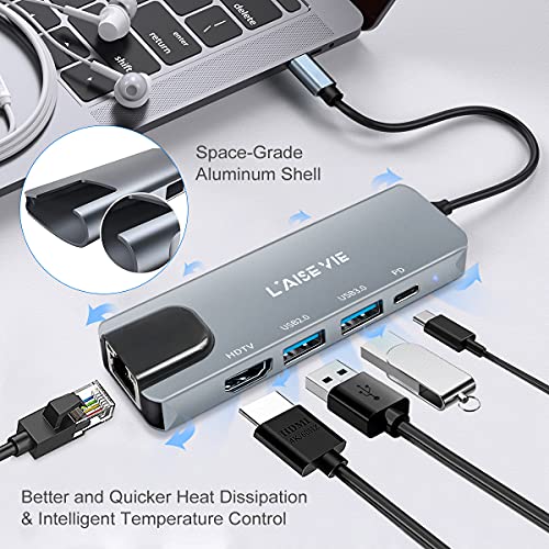 USB C Hub, 5 in 1 USB C 4K@32Hz HDMI Adapter with Ethernet Port, 100W Power Delivery PD Type C Charging Port, USB 3.0& 2.0 Adapter Compatible for MacBook Pro, Chromebook, XPS, and Devices by l'aise vie - Image 4