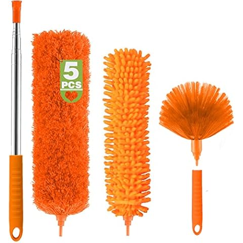Microfiber Duster, Feather Duster Cleaning Kit with 100 Inch Telescoping Extension Pole, Reusable Bendable Dusters, Washable Lightweight Dusters for Cleaning Cobwebs Ceiling Cover
