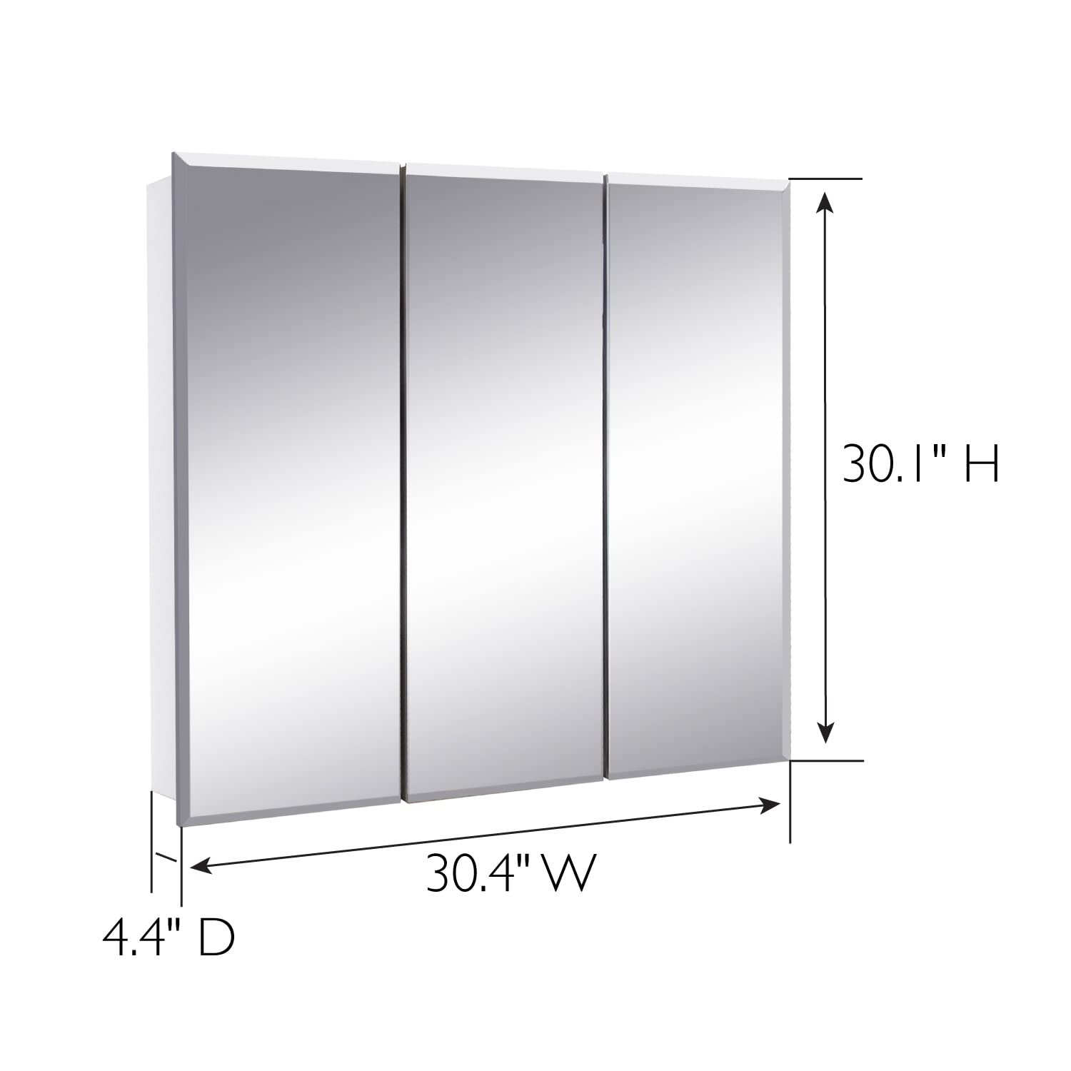 Design House 597492 Cyprus Fully Assembled Frameless Mirrored Tri-View Surface or Recessed Mount Bathroom Medicine Cabinet, 30.4 x 30.1