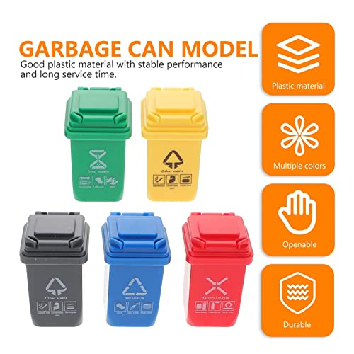 Zerodeko 5Pcs Mini Trash Can Toy, Miniature Garbage Can Model Simulation Curbside Waste Bin Dollhouse Mini Recycle Bin Sorting Garbage Can Toy Learning Gifts For Kids Toddlers #TOP3