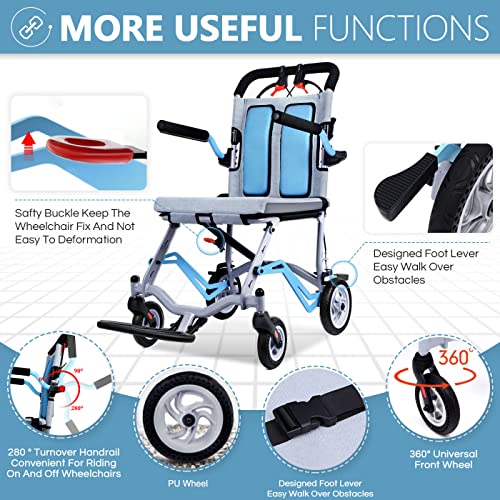 Tripaide Folding Lightweight Wheelchair, Transport Wheelchairs For Adults, With Flip-Backs Arms & Breathable Seat Cushion, All Terrain Wheelchair, 220 Lbs Capacity #TOP4