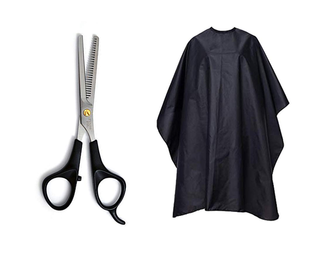 VEDETIC Professional Barber Salon Hair Cutting Apron Sheet With Hair Thinning Scissors Multicolor-image-2