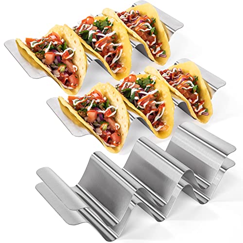 18/8 Stainless Steel Taco Holders: U-Taste Soft Hard Taco Shell Rack Oven Safe Metal Corn Tortilla Serving Tray Plates Stand Set With Handle And Rounded Curves (Set Of 4) #TOP19