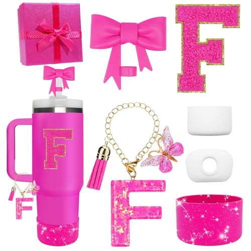 Miglaja Accessories Set for Stanley Cup Accessories - Gift Box Contain Straw Topper, Sillicone Boot, Letter Stickers and Pendants,Spill Stopper Set