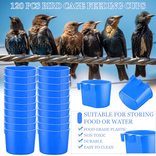image for Ziliny 120 Pcs Cage Cups Chicken Birds Feeder Cups Plastic Hanging Chi