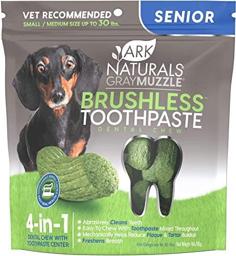 Ark Naturals Gray Muzzle Brushless Toothpaste, Senior Dog Dental Chews for Small to Medium Breeds, Vet Recommended for Plaque, Bacteria…