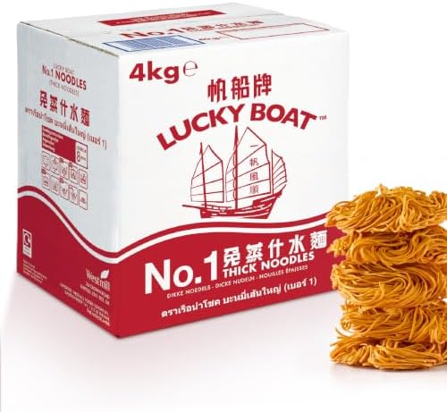 LUCKY BOAT No.1 Thick Chow Mein Wheat Noodles 4KG - Vegan - 1 Pack