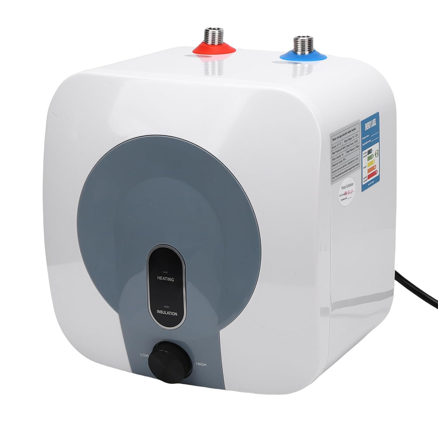 Electric Water Heater Mini 1500W 2.5 Gallon Under Sink Hot Water for RV Kitchen Home Overheat Protection (White)