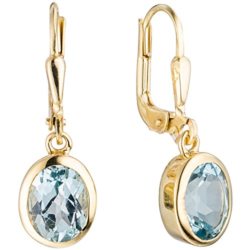Jobo Damen-Ohrringe hängend aus 8 Karat 333 Gold mit Blautopas Oval