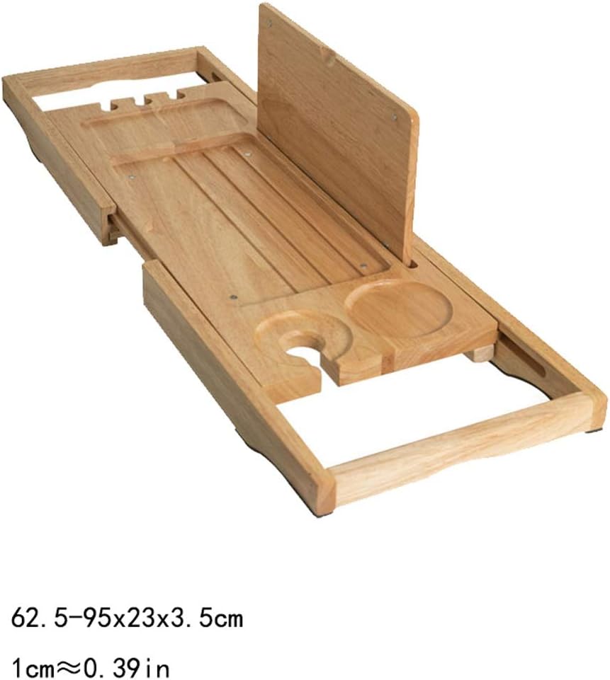 Tray Bamboo Wood Bathtub Caddy Tray Hanging Hole Bathtub Tray Rack with Tablet Holder Towel Tray Extending Sides Wine Glass Bathroom Rack Organizer (Color : A)