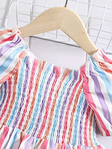 Sweatyrocks Girl's Puff Short Sleeve Striped Print Square Neck Cute Peplum Blouse Tops Multicolor 5Y #TOP2