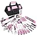 FASTPRO Pink Tool Set, 220-Piece Lady's Home Repairing Tool Kit with 12-Inch Wide Mouth Open Storage Tool Bag