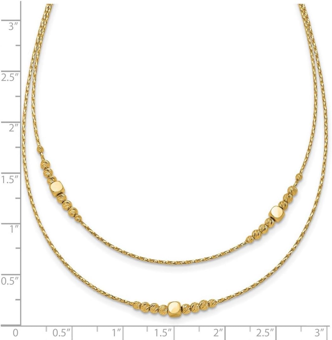 JewelryWeb 14k Gold Polished Sparkle-Cut Beaded 2-strand With .75inch Ext Necklace 17 Inch 3mm Wide Strand Necklace for Women
