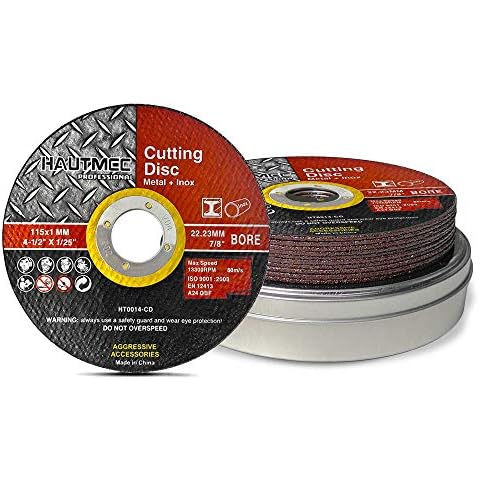 HAUTMEC Metal Cutting Discs 115mm x 1.0mm x 22.23mm 10pcs, Cut Metal, Stainless Steel, Steel and Non-Ferrous Metals, Cut-Off Wheels For Angle Grinder Use HT0014-CD Cover