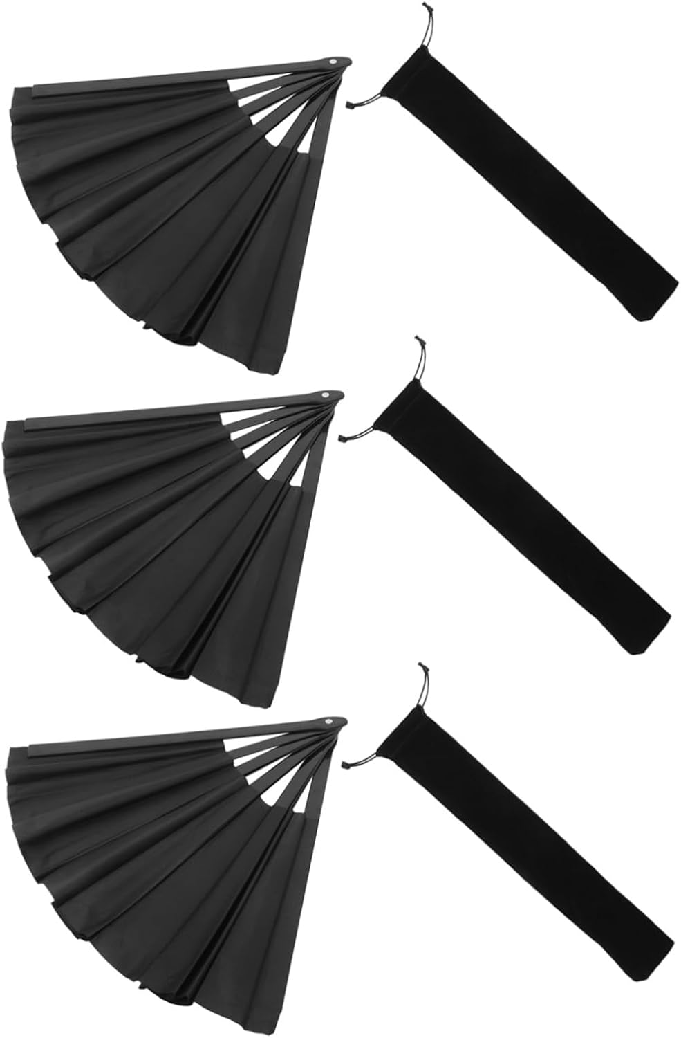 3 Sets Folding Kung Fu Performance Hand Fans with Quick Smooth Opening Portable Black Abs and Cloth Clap Fans for Chinese Dancing with Storage Bag