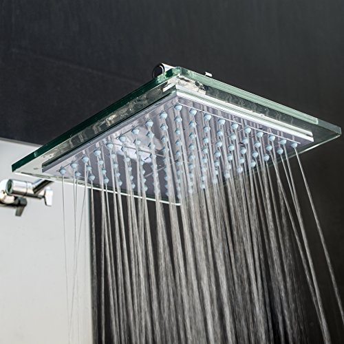 Akdy 52 In. 8-Jet Multi-Function Tempered Glass Shower Panel System In Silver With Rainfall Shower Head Tub Spout And Temperature Display #TOP2